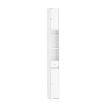 SoBuy BZR34-II-W, Mobiletto alto da bagno in legno massello, sottile, indipendente, con ripiani regolabili e cassetto