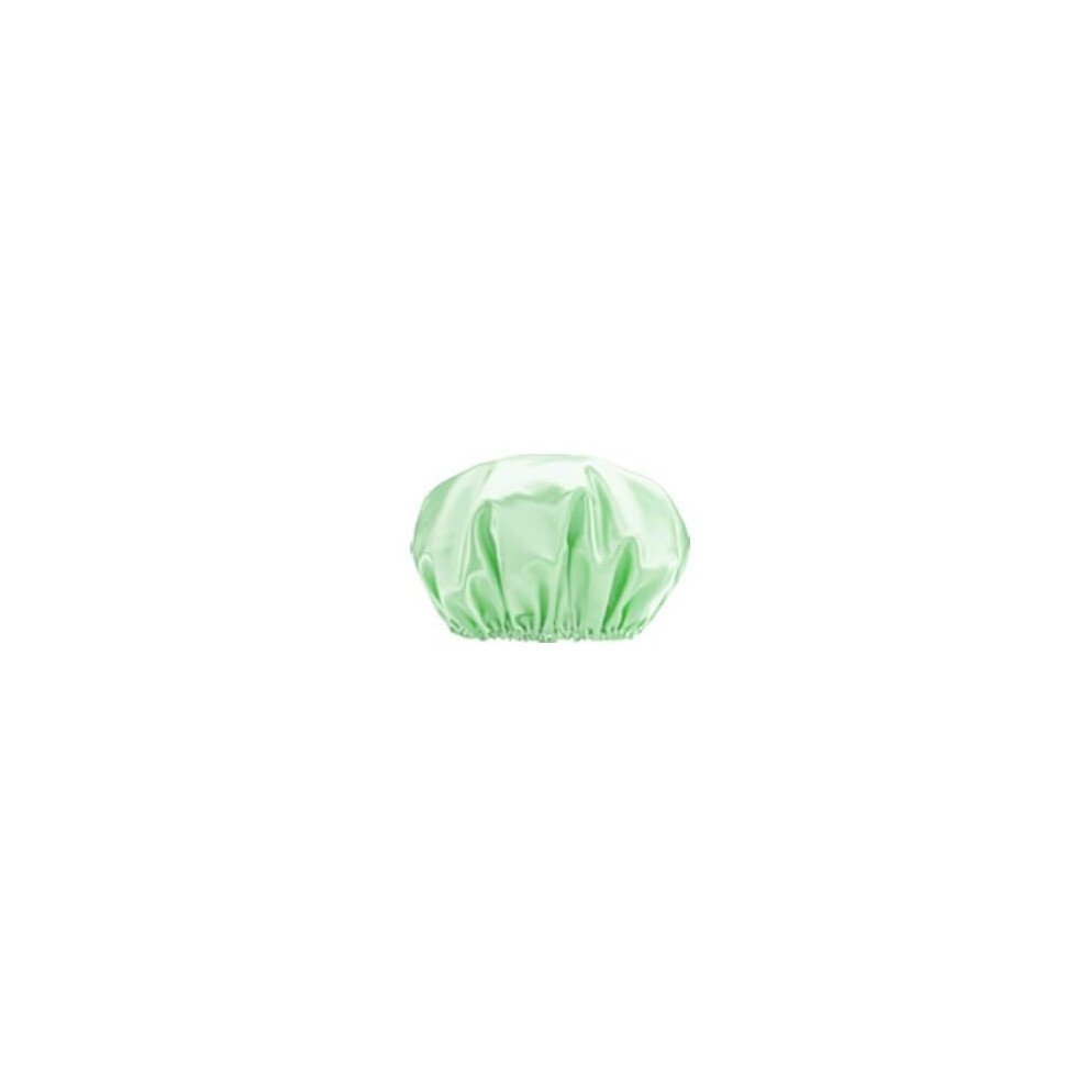 Green Shower Cap Doublelayer Waterproof Reusable Eva For Women Satin Lined Hair Protection