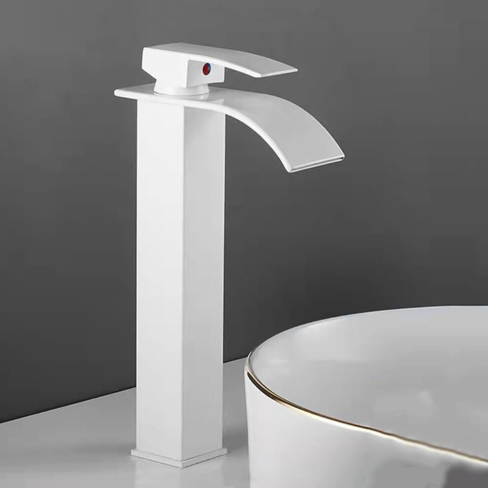 Waterfall Bathroom Sink Faucet Tall Single Lever Hot And Cold Mixer Tap White 9044945537192