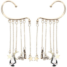 Presilhas de orelha sem furo com lua e estrela, leves e com borla, acessórios estilosos para festas, casamentos e para usar o dia todo.