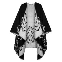 Large travel shawl with double-sided ethnic style cape for women, color-blocked shawl, wrapped front opening cape