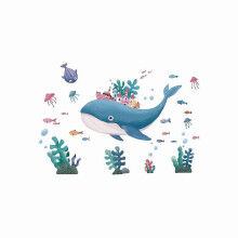 2 PCS Cartoon Wall Decal Kids Room Decor Ocean Sticker Kids Room Decor Whale Wall Sticker Wall Art Sticker Window Mural Baseboard Decoration PVC
