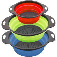 Collapsible Colander/Strainer Set of 3, Silicone Kitchen Strainers with Plastic Handles, Sink Colander, Perfect for Draining Pasta, Vegetable,Fruits