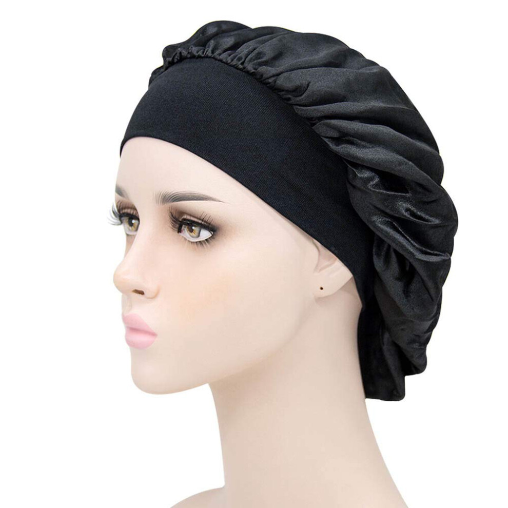Black Silk Sleep Cap For Women Satin Bonnet With Comfortable Elastic Fit And Frizz Protection