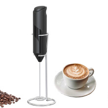 Milk Frother Handheld Battery Powered Electric Frother for Coffee, Latte, Cappuccino, Hot Chocolate, Includes Stainless Steel Stand (Black)