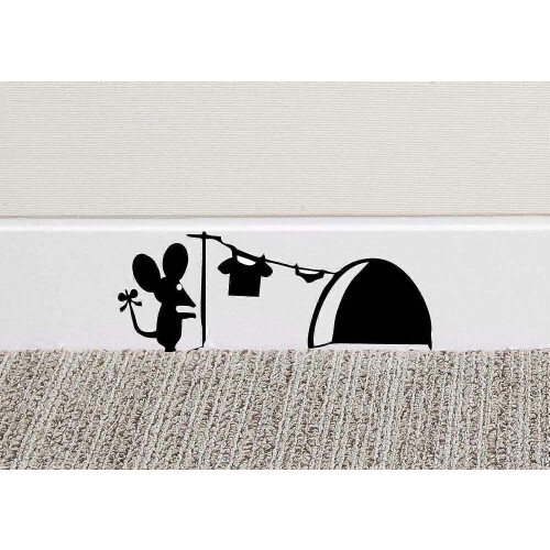 4 PCS Mouse Hole Wall Art Stickers Washed Vinyl Decal Mouse Home Baseboard Fun