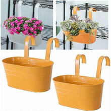 Set of 2 Metal Iron Hanging Flower Pots, Balcony Railing Hanging Flowerpot with Detachable Hook, Metal Fence Bucket Planters, Wall Hanging Flower Box,