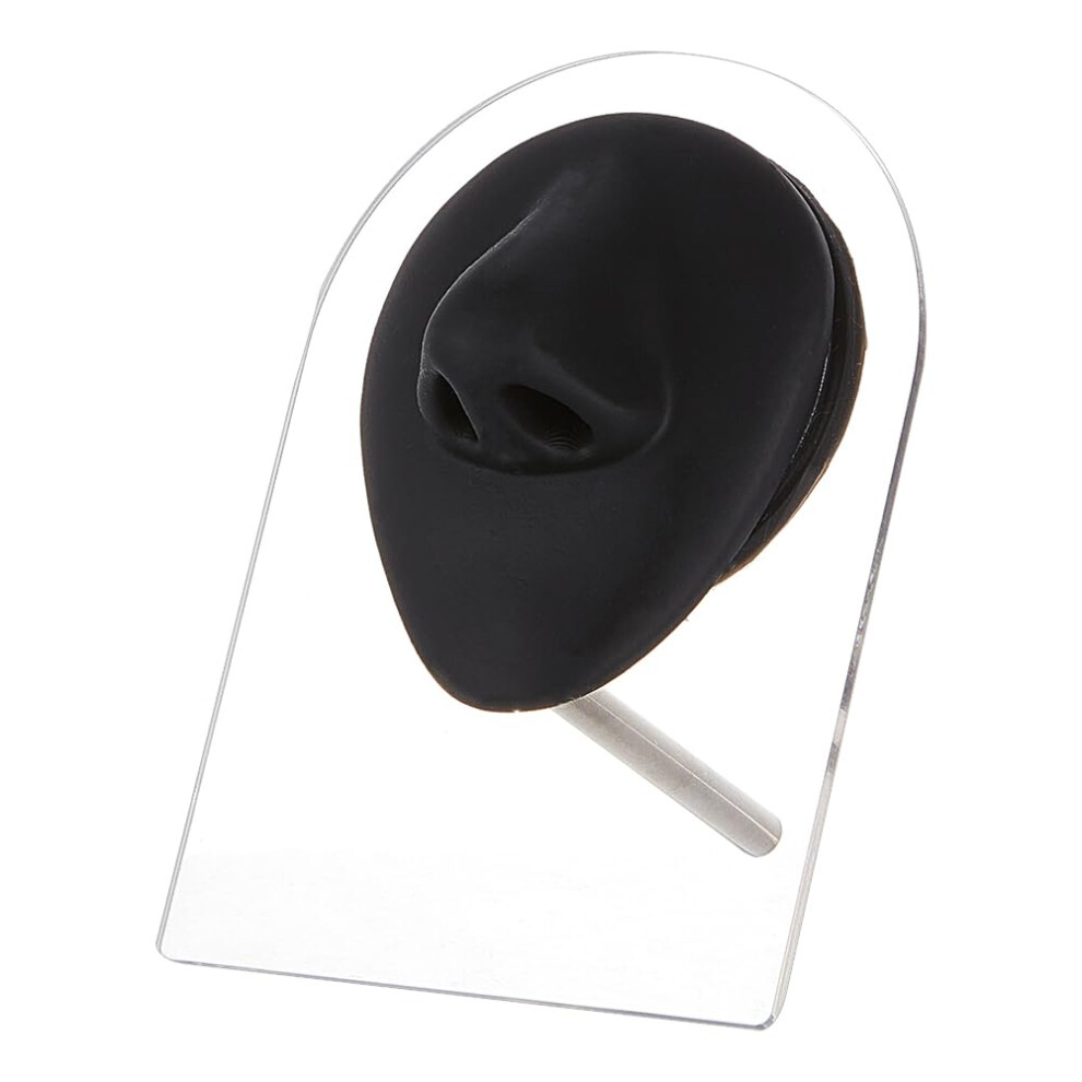 Black Silicone Nose Model With Acrylic Stand Realistic Skin Texture For Piercing Practice And Jewelry Display