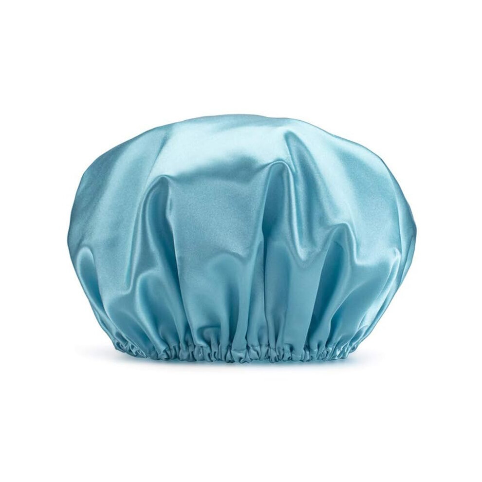 Waterproof Satin Shower Cap for Women, Double Layer Hair Bonnet, Dark Blue, Elastic Fit