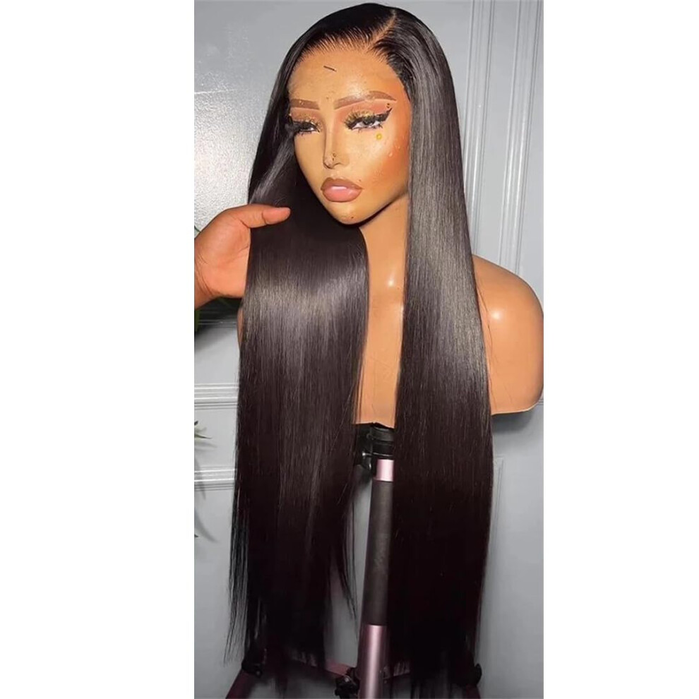 Unisex 32 Inch Transparent 13X6 Human Hair Lace Front Wig, Brazilian Straight, 150% Density, Glueless