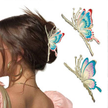 Women's Butterfly Hair Clips, 2-Pack Large Non-Slip Strong Metal Butterfly Hair Clips Shiny Fixed Hair Clips Cute Hair Claws Large Butterfly Clips