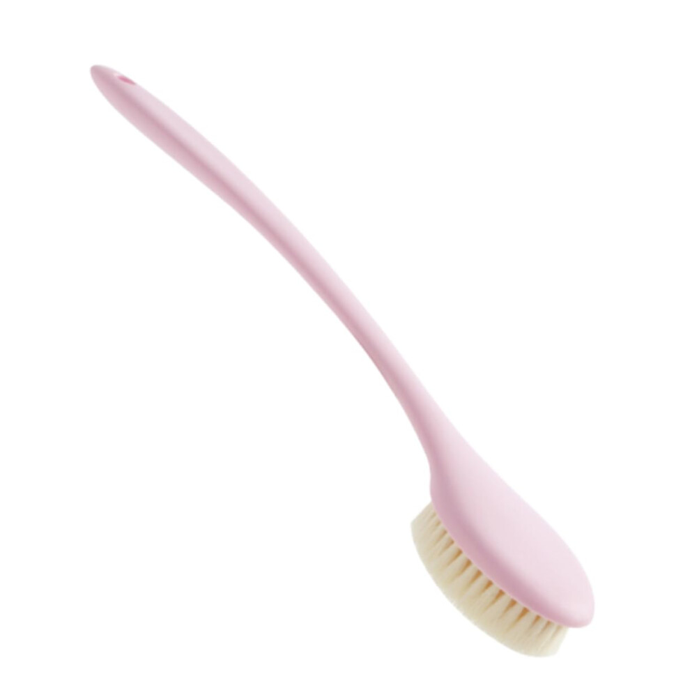 Long Handle Natural Bristle Bath Brush for Gentle Exfoliation and Back Scrubbing Pink