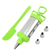 Stainless Steel Pastry Syringe Cookie Press Set with Nozzles for Cake and Biscuit Decorating Green