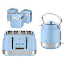 Swan Retro Revive Blue Stovetop Kettle 4 Slice Toaster & Canisters