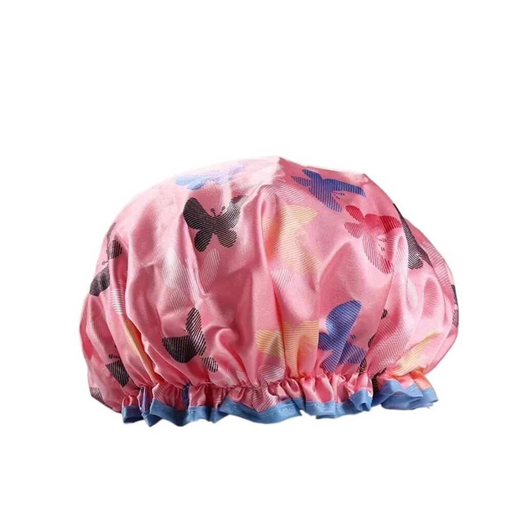 Shower Cap for Women Double Layer Satin Waterproof Hair Cover with Comfortable Elastic Fit