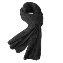 Warm autumn and winter scarf, unisex solid color winter neck warm knitted yarn scarf, black
