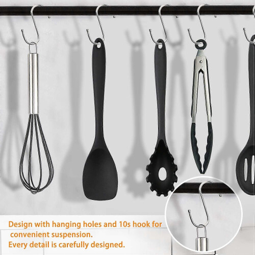 20 pcs Silicone Kitchen Utensils,Cooking Tool Set Heat Resistant Silicone Kitchenware, Non-Stick Kitchen Baking Tools 10 Sets + 10 S Hooks - blue 2