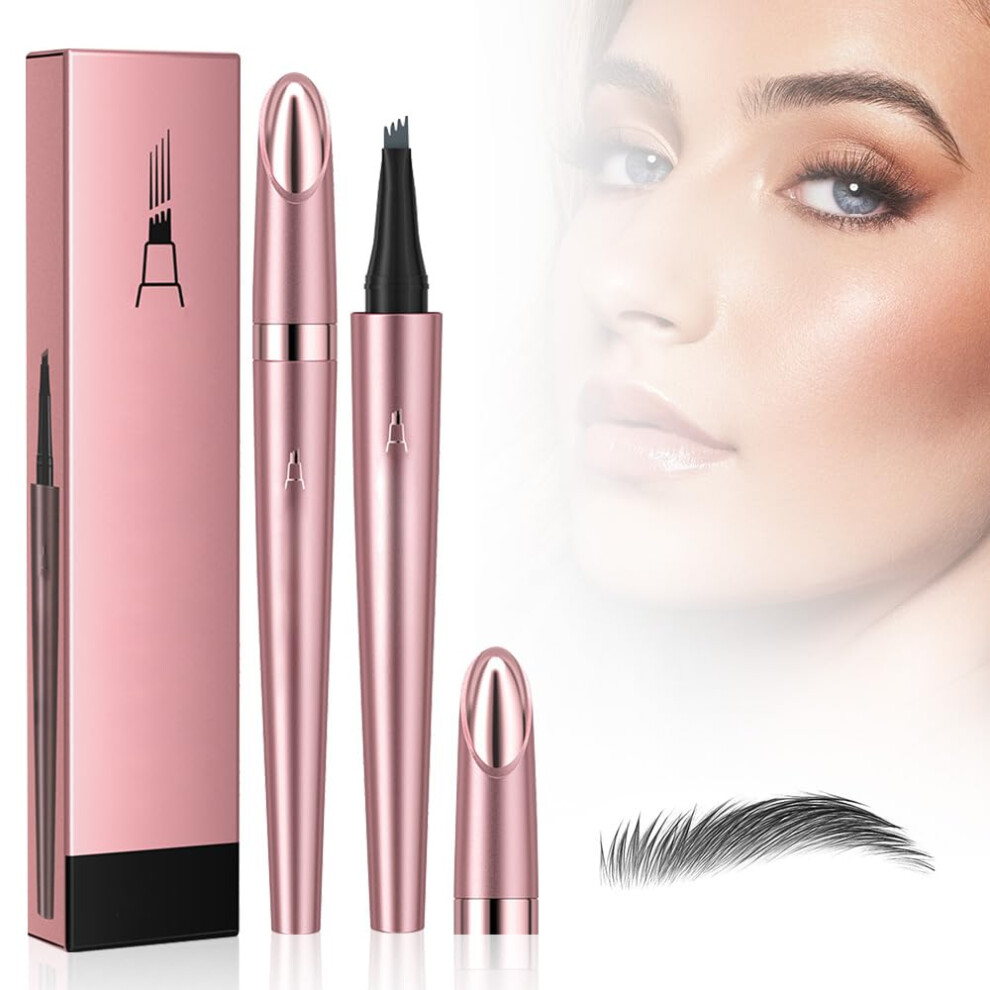 Brown Waterproof 4Tip Microblading Eyebrow Pencil Dark With Gel Longlasting Precision