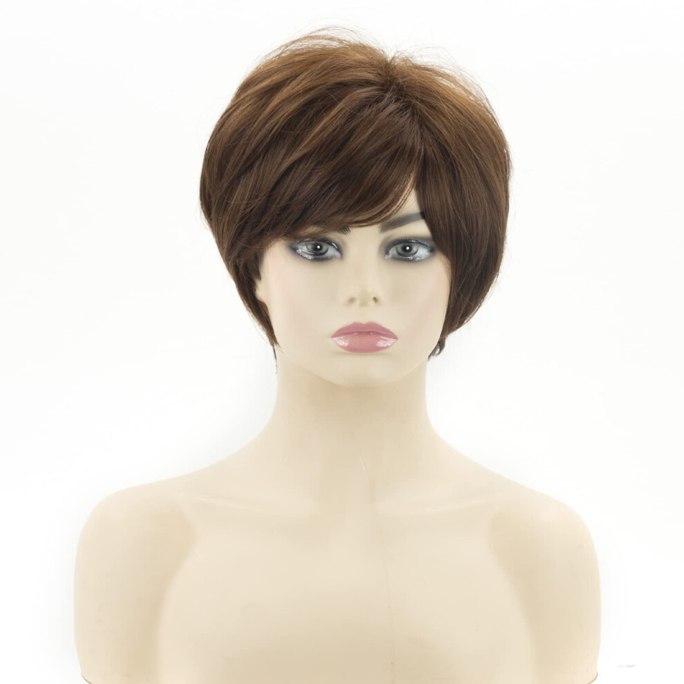 Short Ombre Pixie Cut Synthetic Wavy Wig for Women with Bangs and Adjustable Fit Straps