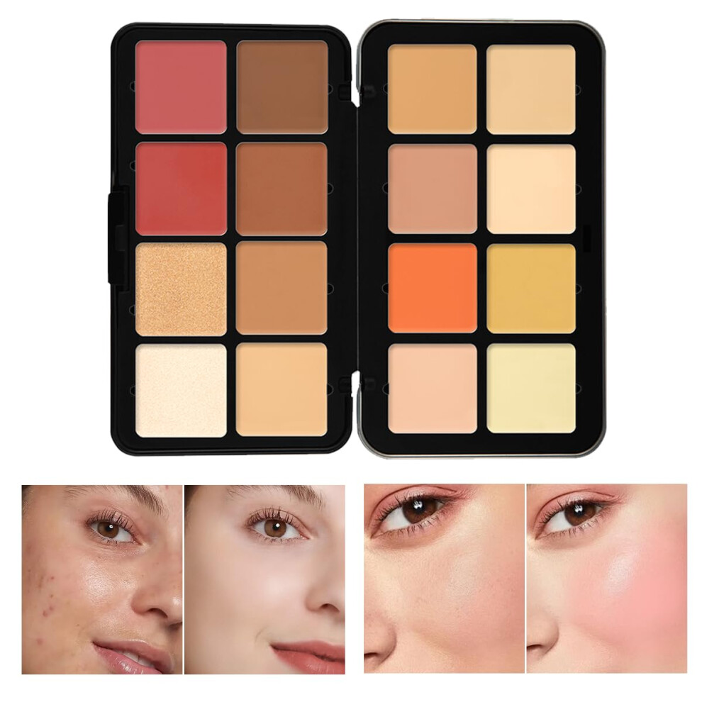 Cream 16 Color Concealer Palette, Full Coverage Color Correcting Contour And Highlight Kit