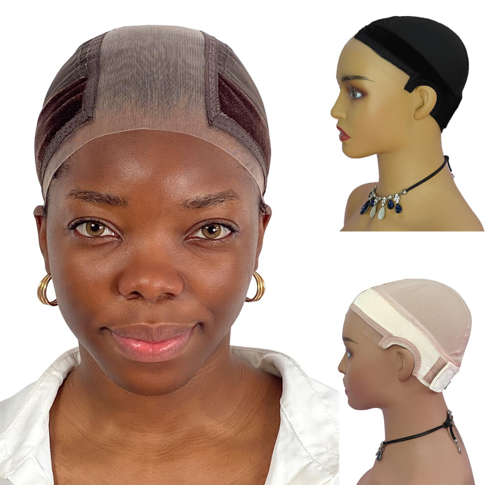 Unisex Brown Wig Grip Cap With Velvet Band, Nonslip Secure Hold For Lace Front Wigs, Transparent Lace L