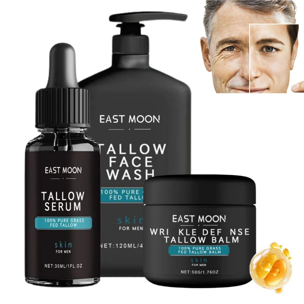 Men's Face Moisturizer and Skincare Set with Tallow Serum and Balm, Deep Hydration Day and Night