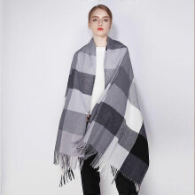 Women's plaid scarf cashmere shawl scarf women's winter warm scarf gray and white plaid