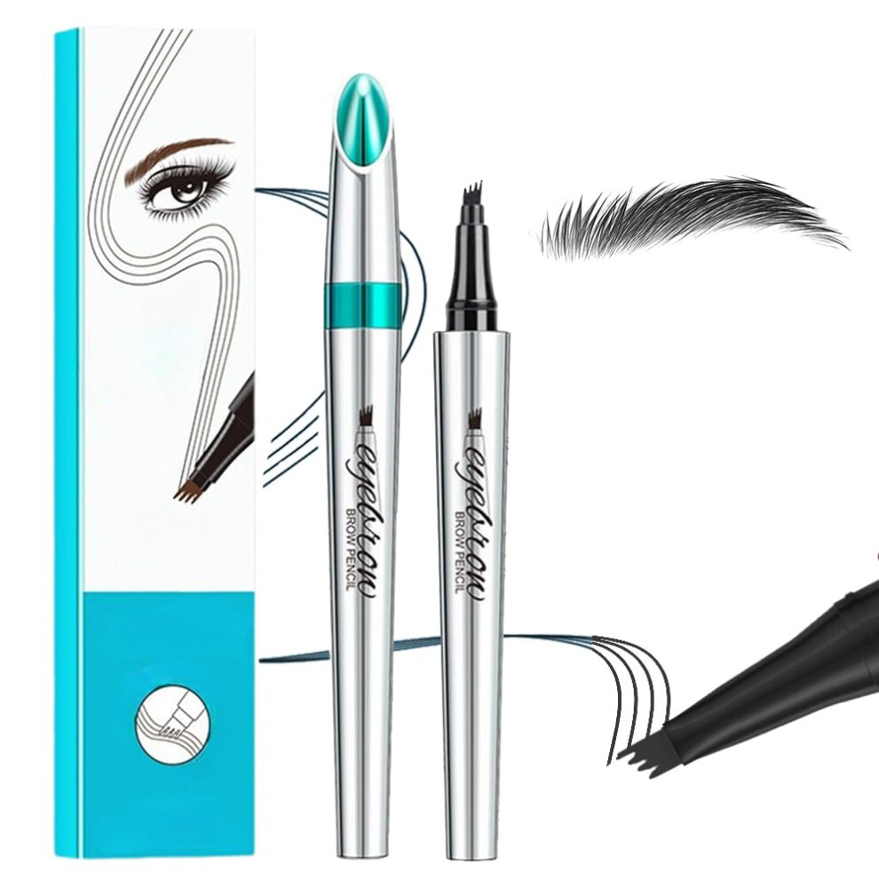 Black Microblading Eyebrow Pen Waterproof 4 Tip Precision Pencil For Natural Hairlike Strokes