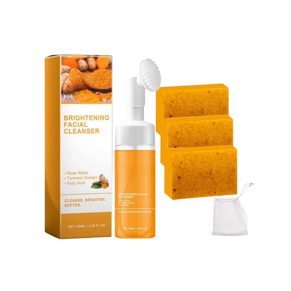 Turmeric Face Wash with Soft Brush and Moisturizing Soap Bars Set for Gentle Face and Body Care-image-OPC-PR5HZDD-NEW