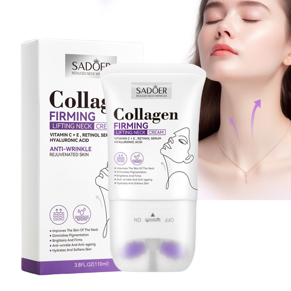 Cream Collagen Retinol Neck Firming With Roller, Anti Aging Tightening For Wrinkles And Sagging Skin