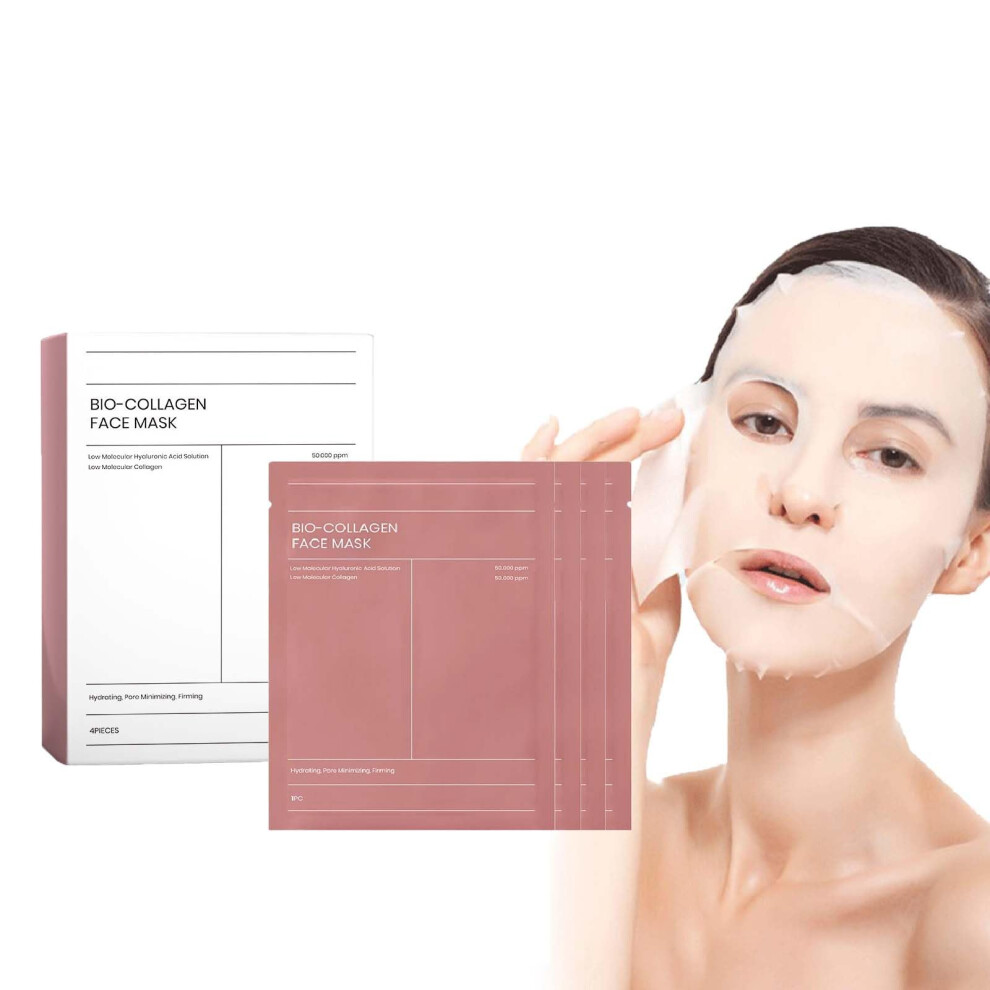 Collagen Face Mask Sheets 4pcs for Deep Hydration, Firming, AntiWrinkle Overnight Skin