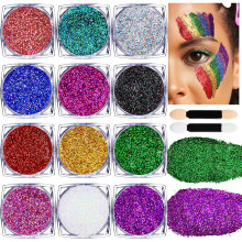 Face and Body Glitter Gel 12 Colors Fine 0.2mm LongLasting Sparkle for Festival Makeup Hair