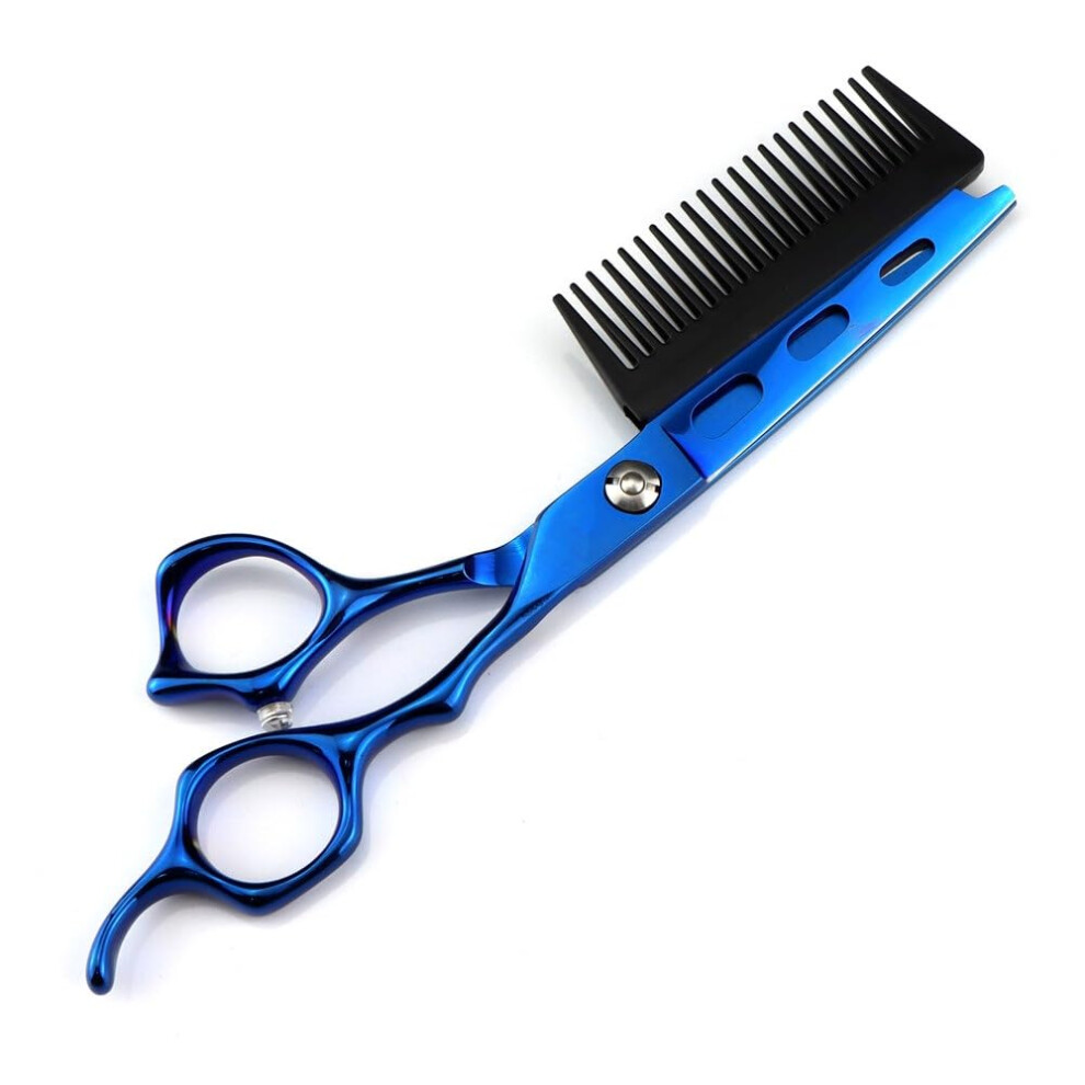 Blue 6 Inch Professional Hair Cutting Scissors Jp 440C Steel With Comb Ergonomic Barber Shears