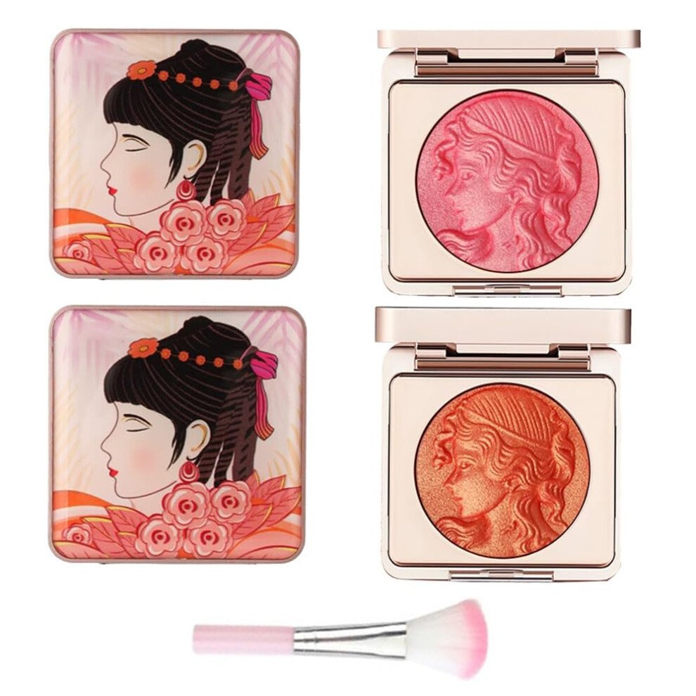 Powder Blush Palette 2pcs Long Lasting Matte Color for Cheeks and Eyes Waterproof Embossed Design