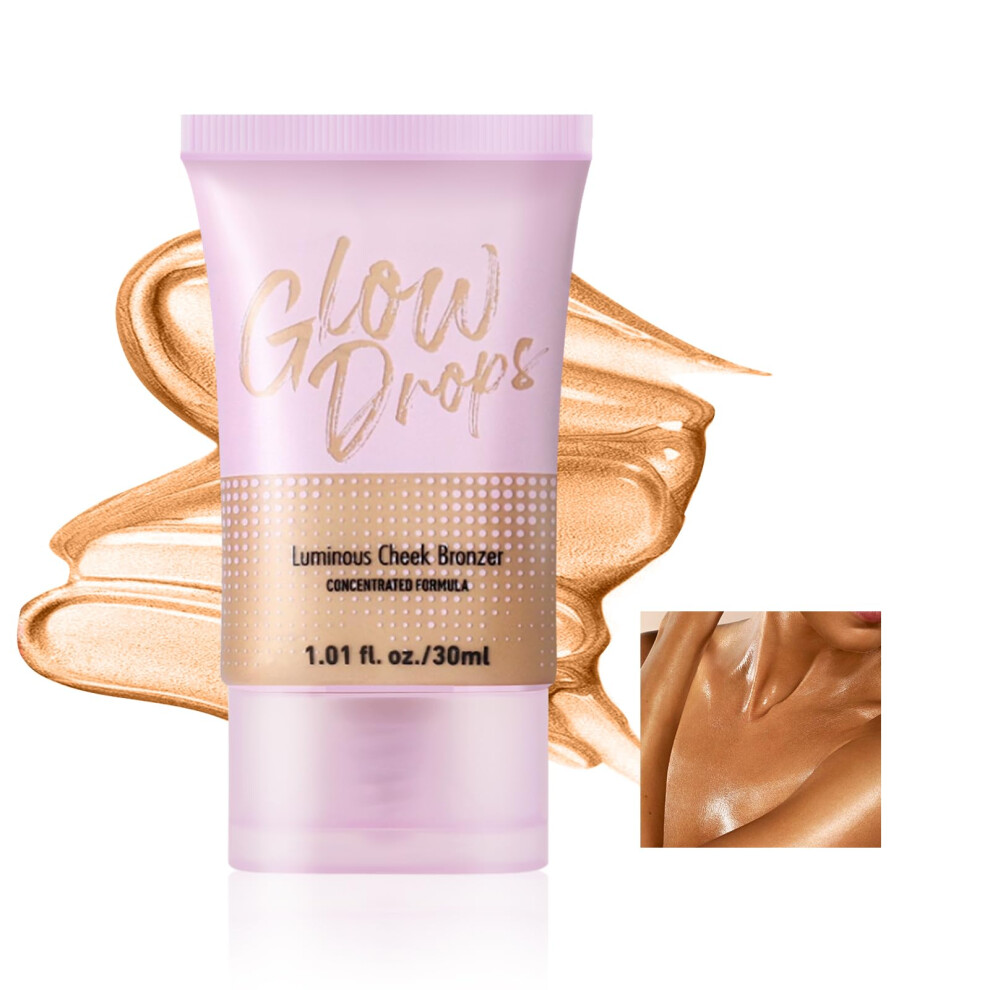 Liquid Bronzer For Face And Body With Waterproof Shimmer Highlighter Drops, Sunkissed Glow Makeup Cream