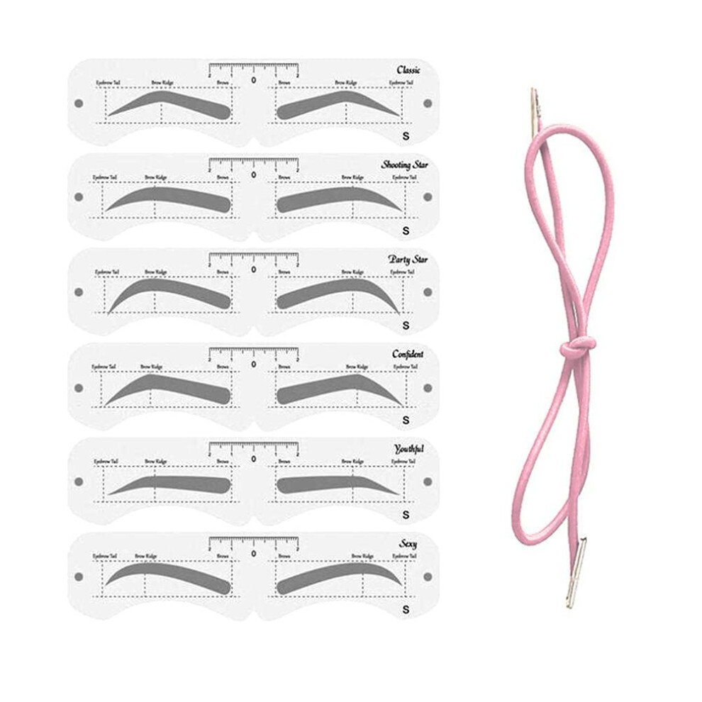 Eyebrow Stencil and Shaper Kit, 6 Shapes, Reusable Template with Elastic Band for Precise Brow Shaping