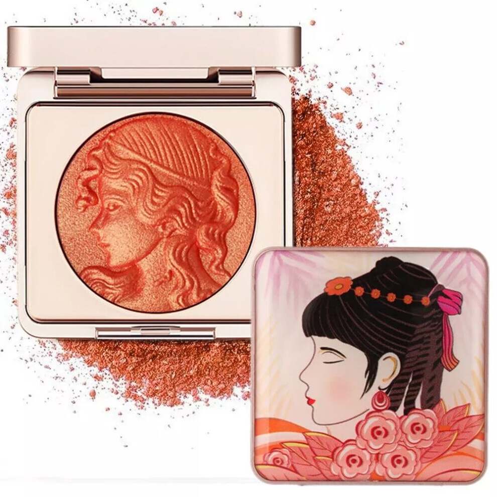 Orange Powder Blush Palette With Brush, Long Lasting Matte Finish Cheek Color, 02#