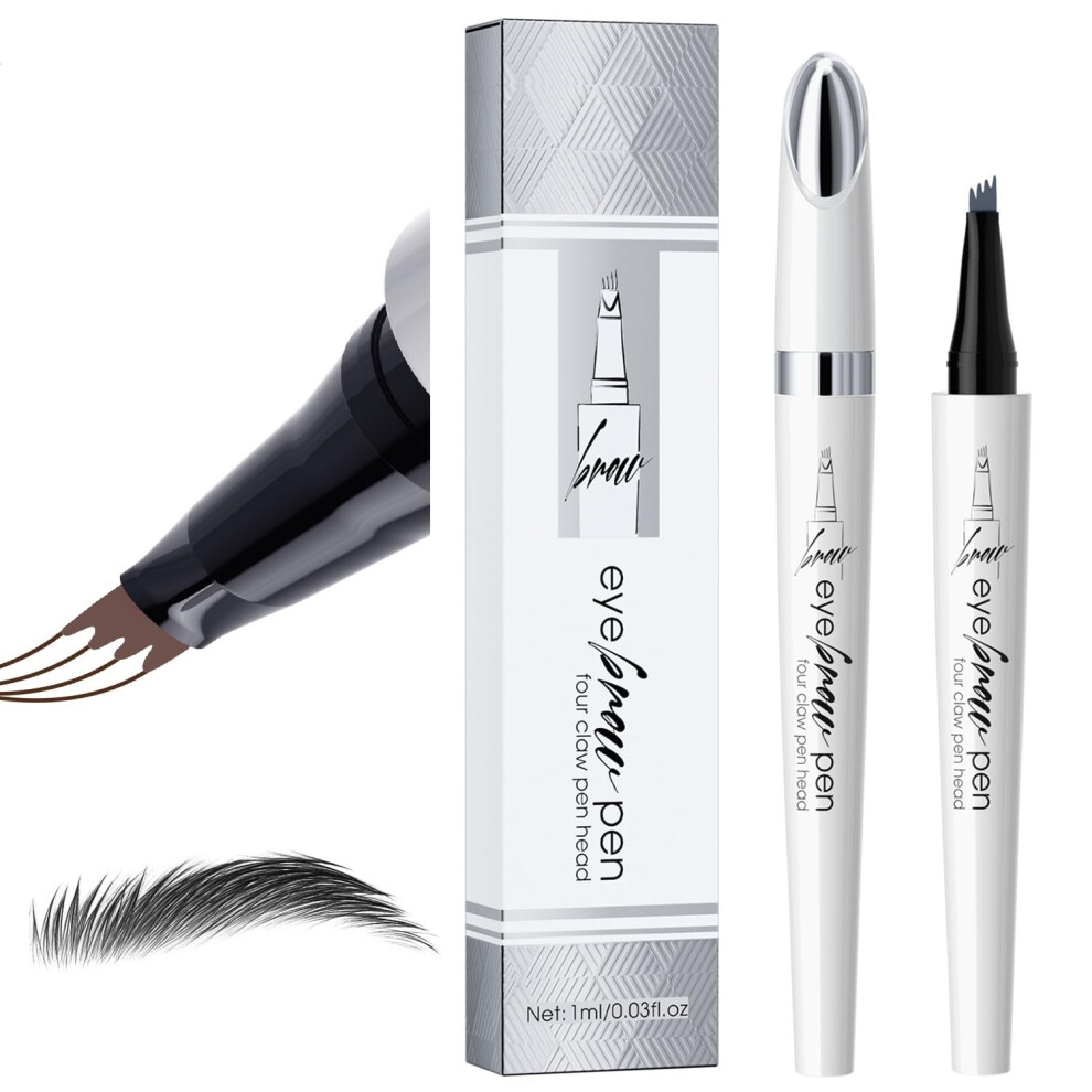 Microblading Eyebrow Pen Waterproof Long Lasting Natural Look 4 Tip Precision Brow Pencil Black