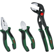 Bosch Pliers Premium Set 3-Piece (Precise, Long-Lasting Combination, Diagonal Side Cutter and Water Pump Pliers for Robust Multitasking; Ergonomic Sof
