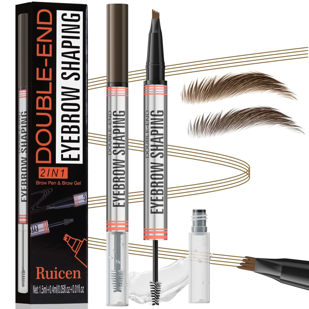 Brown 2In1 Waterproof Eyebrow Pencil And Brow Gel Dark With Precision 4Fork Tip 24H Wear