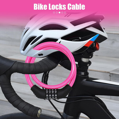 Bike Lock 4 Digit Combination AntiTheft Weather Resistant Cable with Resettable Code Pink 1