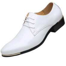 Men's White Leather Oxford Dress Shoes LaceUp Pointed Toe Formal Business Wedding Style 6.5 UK
