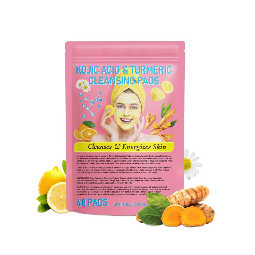 Turmeric Exfoliating Face Cleansing Pads, DualSided, Individually Wrapped, 40pcs Travel Pack