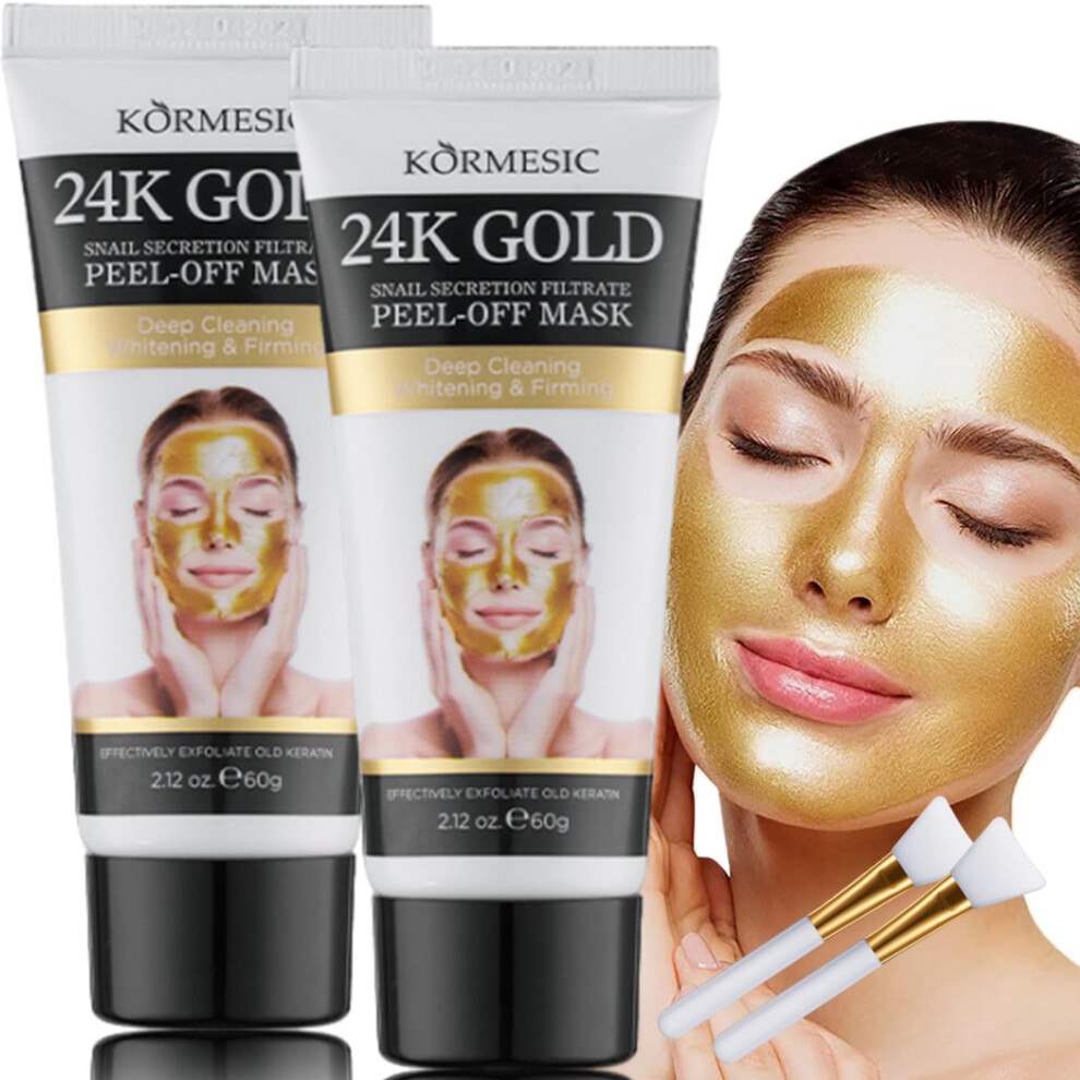 Gold 24K Peel Off Face Mask With Collagen And Snail Essence, Anti Aging Deep Cleansing 2 Pack