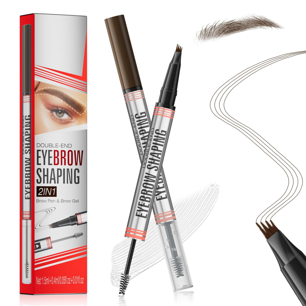 Microblading Eyebrow Pen Waterproof 4Tip Precision Dual Ended Long Lasting Light Brown Pencil