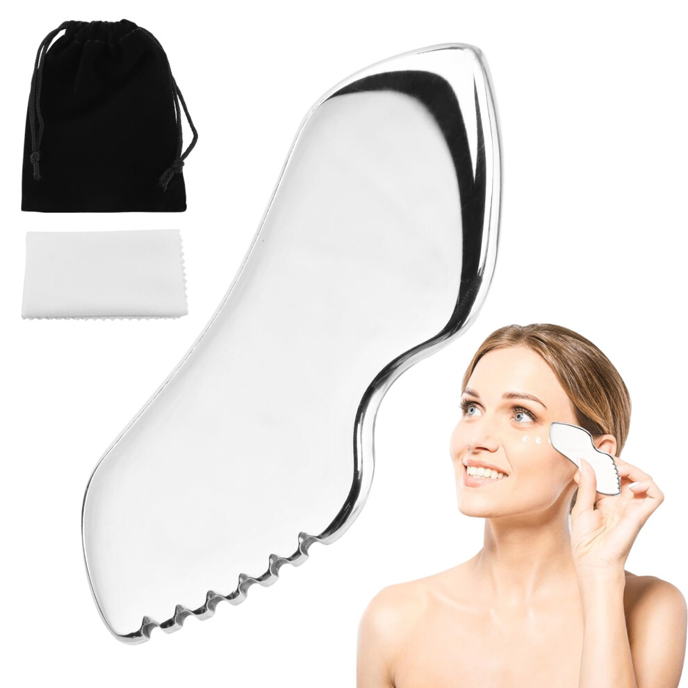 Stainless Steel Gua Sha Facial Tool with Ergonomic Grip MultiAngle Massage for Face and Body