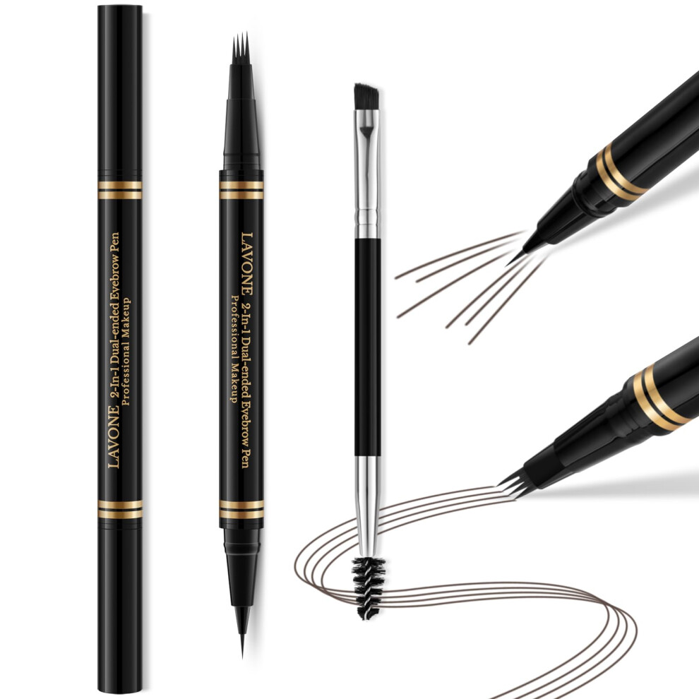 2in1 Microblading Eyebrow Pen and Waterproof Pencil with DualEnded Brush for Natural Brows