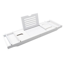 Adjustable Bamboo Bath Caddy Tray Extendable No Drilling Multifunctional Bathtub Rack Bathroom Shelf Simple Sturdy Design