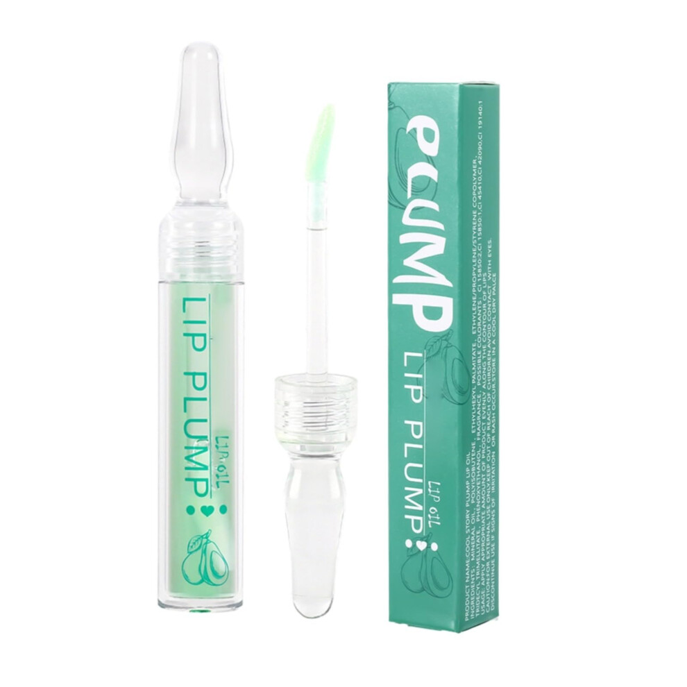 Avocado Flavor Lip Plumping Oil Gloss for Fuller Lips, Vegan Cruelty Moisturizing Shine Green