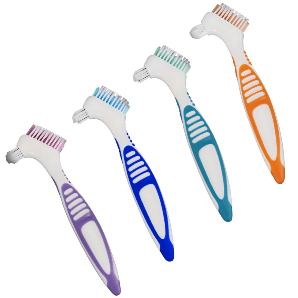 DualSided Denture Cleaning Brush Set 4 Pack with Ergonomic Grip and Protective Case for Oral Care